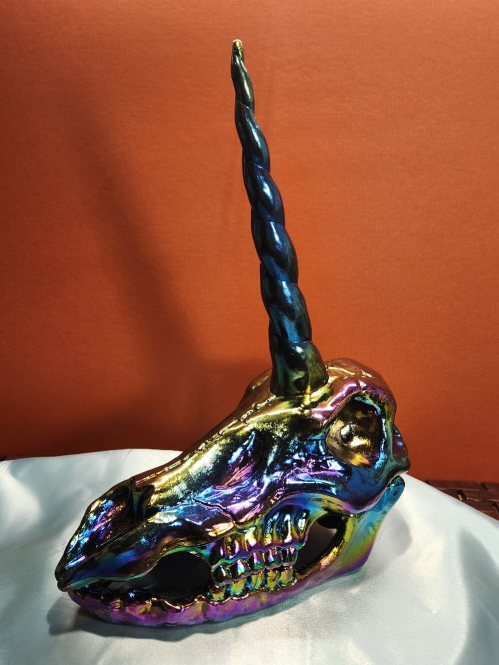 Iridescent Unicorn Skull Articulated Jaw Crazy Bones Plastic Colorful 14"